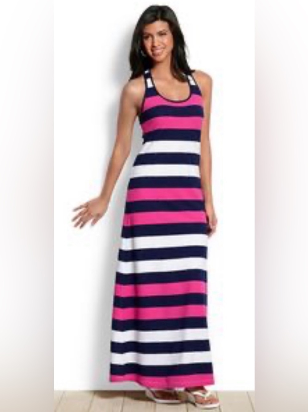 Tommy Bahama Striped Racerback Maxi Dress in Pink, Navy & White